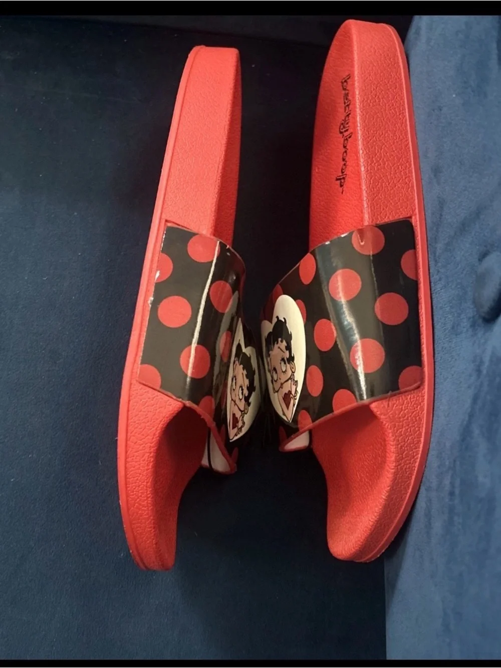 Betty Boop Slides Sandals Slip On Retro Polka Dots Red Black White Heart Size 10